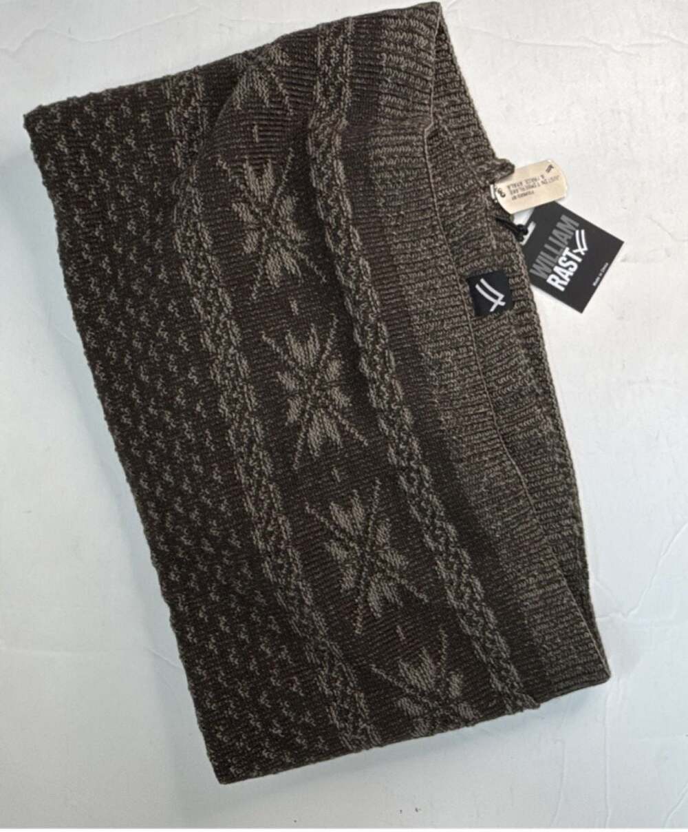 William Rast Brown/Gray Acrylic Knit Geometric Logo Cowl Snood Scarf